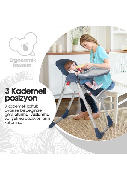Koala All In One Katlanır Tekerlekli Minderli Lüks Mama Sandalyesi