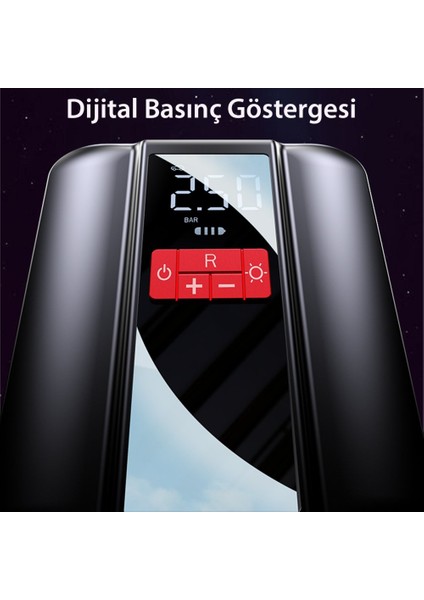 Oto Araç Bisiklet Lastik Şişirme Pompası 4000 Mah Bataryalı Kablosuz Çok Modlu Dijital Basınç Ölçer Ekranlı Araç Hava Kompresörü modelleri