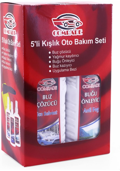 5li Kışlık Oto Araç Bakım Seti Buğu Önleyici + Yağmur Kaydırıcı + Buz Çözücü Sprey Buz Kazıyıcı Set