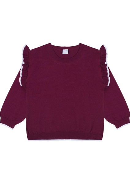 Beyaz Fırfırlı Bordo Triko Sweatshirt Tayt Takım