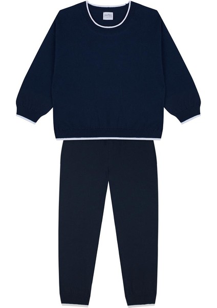 Beyaz Detaylı Lacivert Triko Eşofman Takım