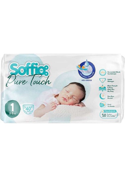 Pure Touch Bebek Bezi Islaklık Göstergeli No:1 Yenidoğan 40 Adet