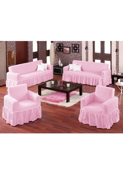 Pembe Bürümcük Koltuk Örtüsü Maxi Takım (3+3+1+1)