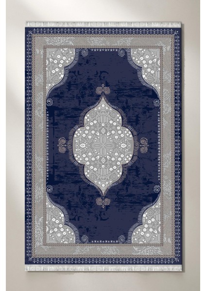 Roslyn Home Klasik Vintage Dekoratif Kilim Modern Lacivert Oturma Odası Halısı Kadife Kumaş Dokuma Taban Kilim