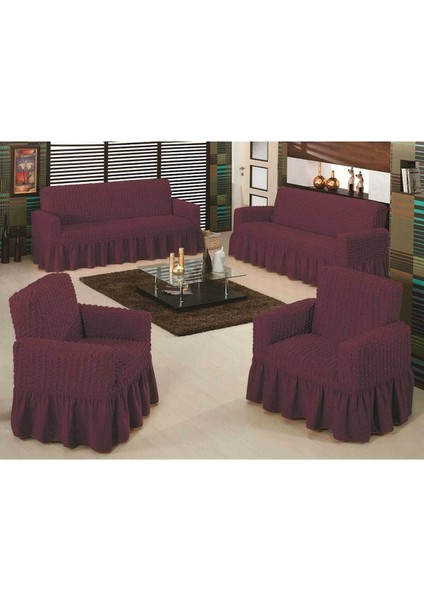 Bordo Bürümcük Koltuk Örtüsü Maxi Takım (3+3+1+1)-