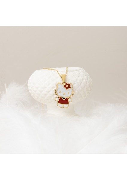 Hello Kitty Mor Mine Taşlı Gümüş Kolye