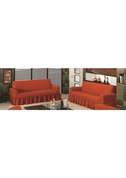 Bürümcük Koltuk Örtüsü Maxi Çekyat (3+3)-Kiremit