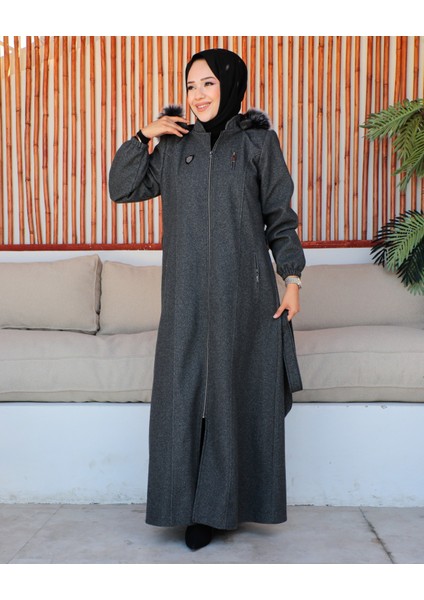 Kmkkombin Özaltay Tam Boy Kapşonlu Göğsü Süs Cepli Kuşaklı Kadın Büyük Beden Kaşe Kaban modelleri