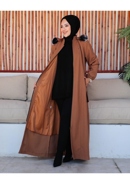 Kmkkombin Özaltay Tam Boy Kapşonlu Göğsü Süs Cepli Kuşaklı Kadın Büyük Beden Kaşe Kaban fiyatları