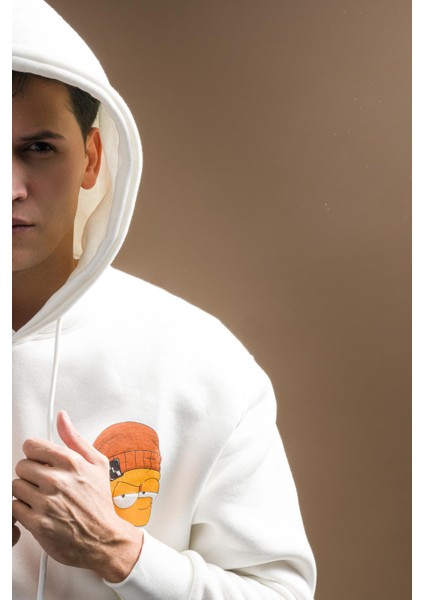 Regular Fit Kapşonlu 3 Iplik Kalın Içi Polarlı Kangru Cepli Baskılı Erkek Sweatshirt