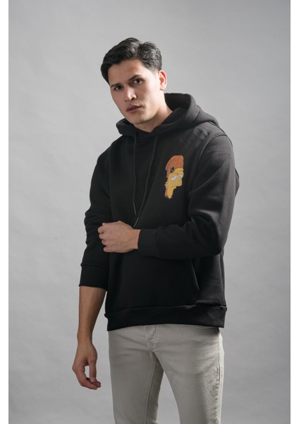 Blow Up Regular Fit Kapşonlu 3 Iplik Kalın Içi Polarlı Kangru Cepli Baskılı Erkek Sweatshirt