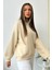 Kadın Oversize Pens Detaylı Geniş Yaka Ribanalı Sweatshirt 1