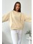 Kadın Oversize Pens Detaylı Geniş Yaka Ribanalı Sweatshirt 3