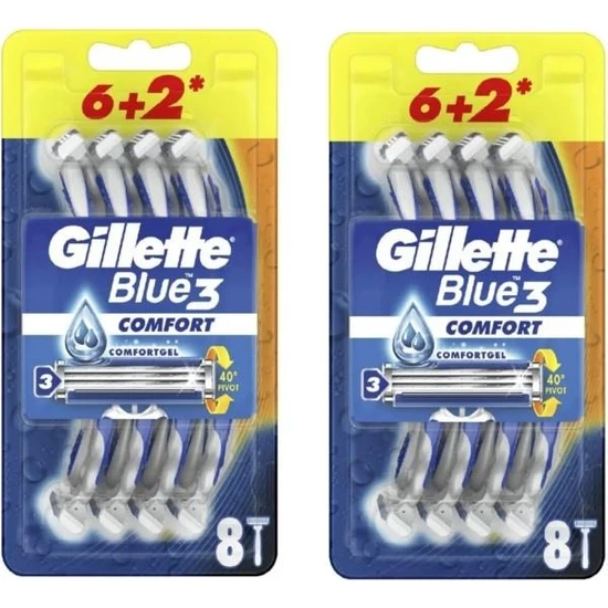 Gillette Blue 3 Comfort Kullan-At Tıraş Bıçağı 8'li  2 Paket