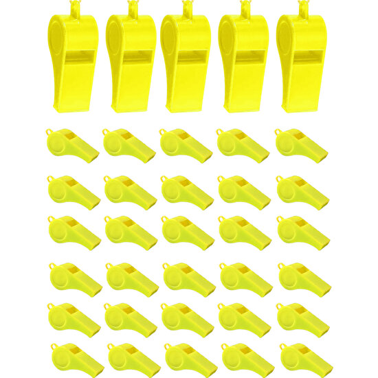 Toyaş Sarı Plastik Düdük, 30 Adet Ipli Yüksek Sesli Hakem Düdüğü Hediyelik Parti Düdükleri