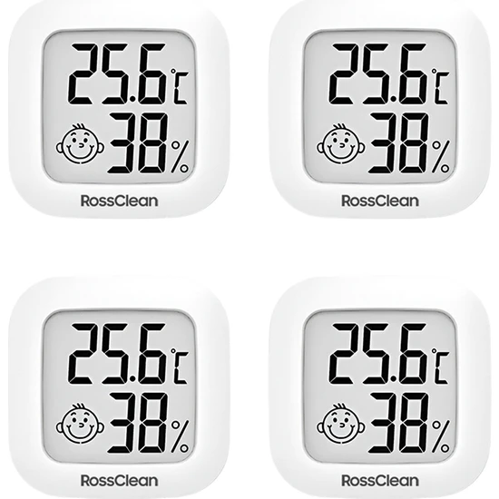 RossClean Smile Dijital Termometre Yüksek Hassasiyetli Sıcaklık ve Nem Ölçer 4lü Set