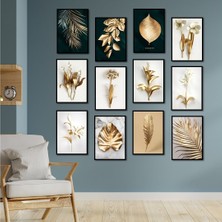 Trend Poster Trendposter 12'li Set Çerçeve Görünümlü Gold Yapraklar Mdf Tablo