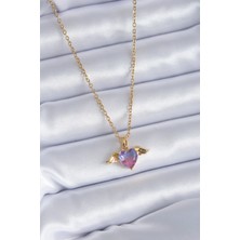 Clariss 316L Çelik Gold Renk Kristal Kanatlı Kalp Model Kadın Kolye