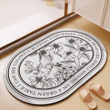 Masoffy C 50 x 80 cm Emici Diyatomlu Toprak Banyo Paspasları Buket Desen Oval Hızlı Kuruyan Yıkanabilir Banyo Halıları Kauçuk Kaymaz Destekli Yarım Daire (Yurt Dışından)