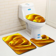 Masoffy Rose 02 Büyük Boy-3 Adet 3 Adet Gül Desenli Banyo Paspas Seti Flanel Banyo Halı Seti Tuvalet Zemin Mat Banyo Duş Odası Emici Ayak Mat Tuvalet Paspasları (Yurt Dışından)