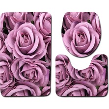 Masoffy Rose 02 Büyük Boy-3 Adet 3 Adet Gül Desenli Banyo Paspas Seti Flanel Banyo Halı Seti Tuvalet Zemin Mat Banyo Duş Odası Emici Ayak Mat Tuvalet Paspasları (Yurt Dışından)