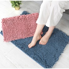 Masoffy Duman Mavisi 70X140 cm Düz Renk Banyo Paspas Banyo Halıları Şönil Su Emme Küvet Lavabo Zemin Mat Kaymaz Tuvalet Halısı Peluş Ayak Mat (Yurt Dışından)