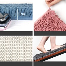 Masoffy Duman Mavisi 70X140 cm Düz Renk Banyo Paspas Banyo Halıları Şönil Su Emme Küvet Lavabo Zemin Mat Kaymaz Tuvalet Halısı Peluş Ayak Mat (Yurt Dışından)