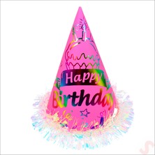 Süsle Bebek ve Parti Hologram Happy Birthday Şapka, 24CM x 1 Adet - Pembe