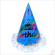 Süsle Bebek ve Parti Hologram Happy Birthday Şapka, 24CM x 1 Adet - Mavi