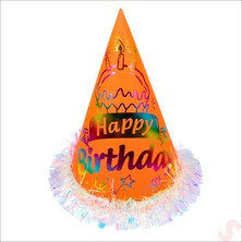 Süsle Bebek ve Parti Hologram Happy Birthday Şapka, 24CM x 1 Adet - Turuncu