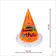 Süsle Bebek ve Parti Hologram Happy Birthday Şapka, 24CM x 1 Adet - Turuncu