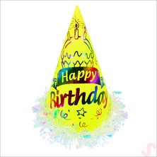 Süsle Bebek ve Parti Hologram Happy Birthday Şapka, 24CM x 1 Adet - Sarı