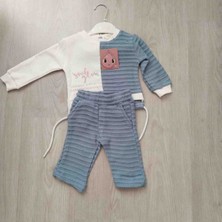 Damla Bebe Unisex Mavi Beyaz Alt Üst Takım