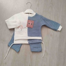Damla Bebe Unisex Mavi Beyaz Alt Üst Takım