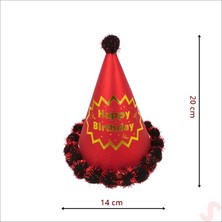 Süsle Bebek ve Parti Ponponlu Happy Birthday Şapka, 20CM x 1 Adet - Kırmızı