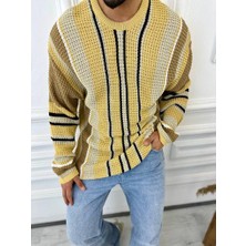 Elku Moda Kazak Oversize Renkli Örgü Desenli Naturel Pamuk Bol Kesim Salaş Triko Kazak