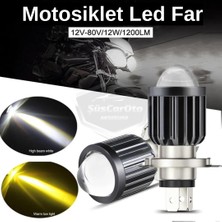 ŞüsCarOto Aksesuar Otomobil Araç Motosiklet Mercekli Far Ampulü LED Far Çift Renk Sarı-Beyaz Csp LED Lamba Delici Yayıcı Uzun Kısa 1 Adet H4