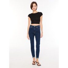 Tommy Jeans Normal Bel Dar Paça Normal Lacivert Kadın Denim Pantolon DW0DW160071