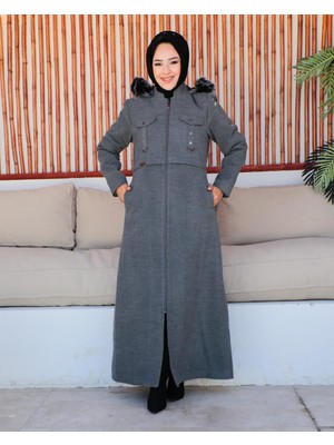 KMK Kombin Kmkkombin Kadın Tam Boy Astarlı Kapşonlu Özaltay Kaşe Kaban