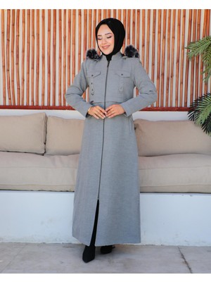 KMK Kombin Kmkkombin Kadın Tam Boy Astarlı Kapşonlu Özaltay Kaşe Kaban