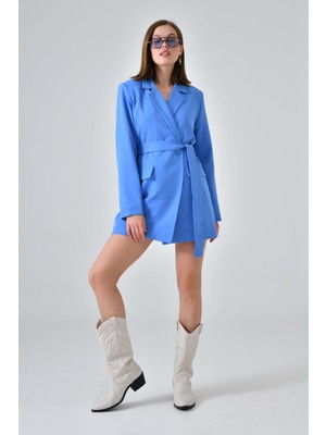 Saade Indigo Kuşaklı Ceket Kadın 36 Beden Kırışmaya Dayanıklı Polyester Astar Özellikli