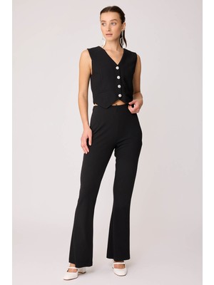 Vitrin Gümüş Düğmeli Crop Yelek