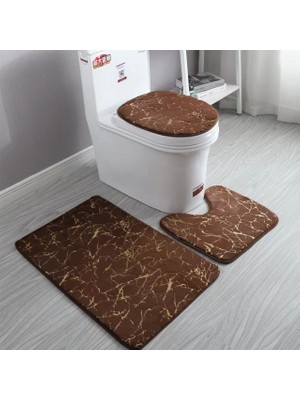 Masoffy 3P1005BROWN Yeni Ev Tuvalet Paspasları Oturma Odası Banyo Seti Altın Baskı Kaymaz Halılar Yatak Odası Baskı Halı Duş Mat Banyo Paspasları Banyo (Yurt Dışından)