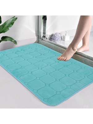 Masoffy Açık Mavi 40X60 cm Güçlü Su Emme Pedi Mercan Polar Halı Banyo Paspas Kaymaz Küvet Yan Zemin Halı Bellek Köpük Halı Duş Odası Paspas (Yurt Dışından)