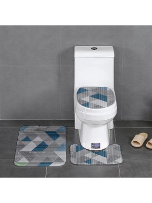 Masoffy Geometri 3 Adet 50X80 cm Kalın Flanel Banyo Banyo Paspas Seti Tuvalet Halıları U Şekli Banyoda Zemin Halıları Tuvalet Ayak Pedi Anti Patinaj Yıkanabilir Kapak Kapağı (Yurt Dışından)