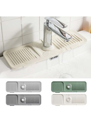 Masoffy Açık Gri 37X14 cm Silikon Musluk Emici Mat Mutfak Lavabo Sıçrama Koruması Lavabo Su Sıçrama Koruması Banyo Tezgahı Koruyucu Lavabo Drenaj Mat (Yurt Dışından)