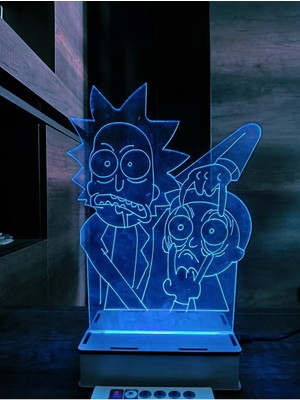 Deluxe Wood Rick And Morty 16 Renk Gece Lambası Masa Lambası Uzakdan Kumandalı Animasyonlu Çok Renkli