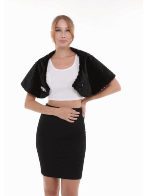 Furrier Kırpma Taş Aksesuarlı Soft Bolero