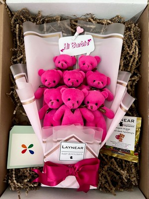Laynear Hi Barbie Pembe Peluş Ayı Hediye Çiçek Buketi