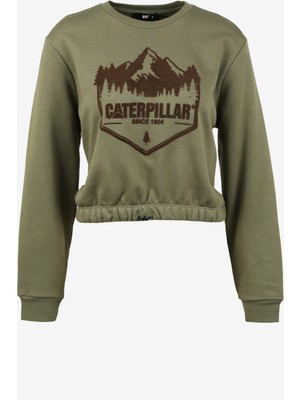 Caterpillar Haki Kadın Bisiklet Yaka Baskılı Sweatshirt C2WL-SWT27